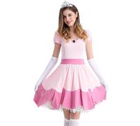 YOSICIL Princess Peach Costume per donne Bianca Principessa Aurora Vestito Festa Adulti Ballo Cosplay Elegante vestito di Barbi rosa Regali di Natale Carnevale,L