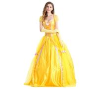 YOSICIL Principessa Belle Abito Da Donna Elegante Abito Da Sera Lungo Con Guanti Regalo Per Cosplay Carnevale Halloween, Giallo, 2XL