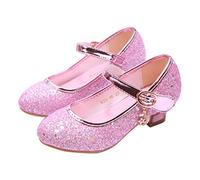 YOSICIL Principessa Scarpe Bambina Festive Scarpe col Tacco da Principessa Cosplay Scarpe da Sera per Bambine Dress Up Cerimonia Festa Scarpe Eleganti,Rosa,29EU