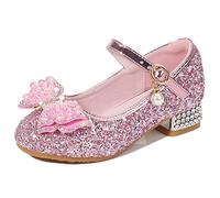 YOSICIL Principessa Scarpe con Tacco da Bambine e Ragazze con Fiocchi Scarpe da Principessa con Paillettes Ragazza Ballerine Glitterate Scarpe Eleganti Partito e Carnevale,Rosa,24