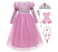 YOSICIL Principessa Vestito Bambina Principessa Sofia Abito con Collana Bacchetta Magica Corona Velluto Lunga Manica Halloween Cosplay Carnevale Natale elegante Pageant Battesimo Vestire