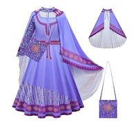 YOSICIL Vestito Asha Wish Bambina Costume Asha Wish Abito da Principessa con Borse/Mantello per Bambini Compleanno, Halloween, Feste, Cosplay,Viola 160