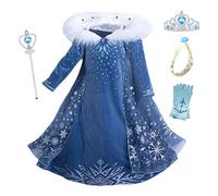 YOSICIL Vestito Elsa con Mantello Costume da Principessa Invernale Ragazze Manica Lunga Vestito Frozen Neve per Feste Regalo Compleanno Matrimonio Abito Lungo 3-10 Anni,Blu,140