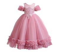 YOSICIL Vestito tutù per Ragazza Abito Cerimonia Bambina Pizzo Abito da Sposa Ragazze Principessa Battesimo Abiti da Festa Neonato Estate Comunione Cocktail Prom per Ragazze，160