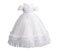 YOSICIL Vestito tutù per Ragazza Abito Cerimonia Bambina Pizzo Abito da Sposa Ragazze Principessa Battesimo Abiti da Festa Neonato Estate Comunione Cocktail Prom per Ragazze，130