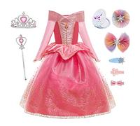 YOSICILCostume da Principessa Aurora per Ragazze Costume da Bella Addormentata a Maniche Lunghe con Accessorio 6 Pezzi Cosplay Compleanno Festa Halloween Natale,Rosa-XDP,140