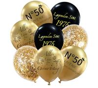 yosiio Palloncini per 50° compleanno, colore nero, oro, 24 pezzi, decorazione per 50° compleanno, per donne, uomini, 50° compleanno, 50° compleanno, coriandoli, decorazioni per feste