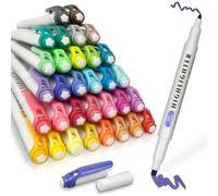 YOSKAEDI Evidenziatori, 32 evidenziatore a doppia punta, set evidenziatori fluo colorati,evidenziatori tratto,evidenziatori pastello per diario, materiale scolastico per ufficio