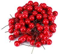 Yosoo 100pcs Artificiale Rosso Ciliegia Bacca di Natale Decorazioni Appendere Ornamenti Holly Berry Holiday Festival Frutta Artificiale Decor DIY