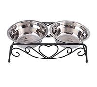 Yosoo Ciotola Doppia con Supporto Retro - in Acciaio Inox per Animale Domestico Cane Gatto Alimentatore, con Gommini Antiscivolo, 13,5cm, Argento