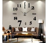 Yosoo DIY Große Wanduhr, Acryl, 3D, Spiegel, Oberflächen, selbstklebend, Wohnzimmer, Dekoration, Schlafzimmer, einzigartiges Geschenk (Typ 2, schwarz)