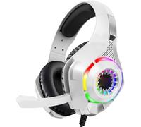 Yosoo Health Gear KOTION EACH GS410 Cuffie da Gioco, Cuffie da Gioco per PC Cablate da 3,5 Mm con Driver da 40 Mm, Microfono con Cancellazione del Rumore, Padiglioni LED, Sopra l'orecchio per (WHITE)