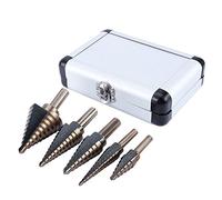 Yosoo HSS 5 Pz Set di Fresa Conica a Gradini a Gradini Cono Trapano Set Coated High Speed Steel con Aluminum Box