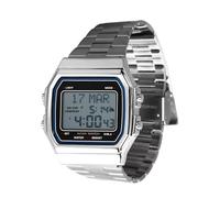 Yosoo Orologio Digitale da Preghiera Musulmana, Orologio Digitale da Uomo Promemoria Cinturino Multifunzionale in Acciaio Inossidabile Impermeabile Argento Bianco