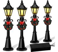 Yosoo Set di 4 lanterne natalizie, mini paesaggio fai da te, accessori da giardino delle fate, LED bianco caldo, villaggio in miniatura, villaggio, sentiero, lanterne