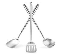 YOSUKATA Spatola e Mestolo Cucina e Paletta da Cucinar Wok 43 cm - Set Utensili Cucina Acciaio Inox 304 - Set di 3 Accessori per Wok Universali - Lavabili in Lavastoviglie