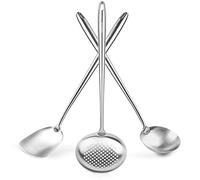 YOSUKATA Spatola e Mestolo Cucina e Schiumarola Acciaio Inox per Wok 43 cm - Set di 3 Utensili Cucina Acciaio Inox 304 - Accessori Universali per Wok
