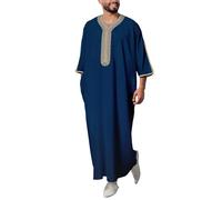 YOSUWOAI Abaya Uomo Caftano Medio Oriente Robe Musulmana Breve Maniche Thobe con Tasca Marocchino Afghano Arabi Etnici Tunica Abito Lungo Musulmano Per Ramadan, O blu., M