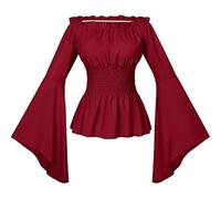 YOSUWOAI Camicetta da donna rinascimentale vittoriana con volant vita arricciata maglia a maniche lunghe boho pirata camicia spalle scoperte maniche a tromba gothic lolita boho camicette top medievali