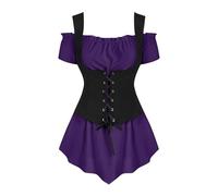 YOSUWOAI Camicetta medievale da donna, set di costume da pirata gotico, con corsetto in vita, cintura rinascimentale, camicetta tradizionale vittoriana, costume per Halloween, O viola, L