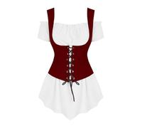 YOSUWOAI Camicetta medievale da donna, set di costume da pirata gotico, con corsetto in vita, cintura rinascimentale, camicetta tradizionale vittoriana, costume per Halloween, O vino, L
