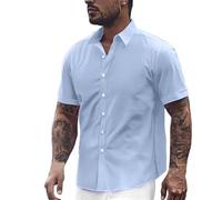 YOSUWOAI Camicia da lavoro da uomo, a maniche corte, oversize, per il tempo libero, estiva, senza stiratura, a maniche corte, per il tempo libero, traspirante, leggera, O azzurro, 4XL