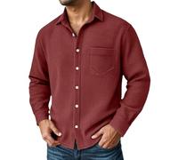 YOSUWOAI Camicia da uomo a maniche lunghe, per il tempo libero, vestibilità normale, con tasca sul petto, tinta unita, da uomo, a maniche lunghe, casual, con motivo a nido d'ape, O rosso 1, S