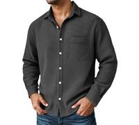 YOSUWOAI Camicia da uomo a maniche lunghe, per il tempo libero, vestibilità normale, con tasca sul petto, tinta unita, da uomo, a maniche lunghe, casual, con motivo a nido d'ape, O nero., L