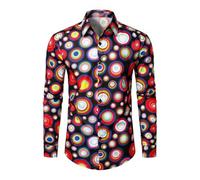 YOSUWOAI Camicia da uomo con stampa floreale, a maniche lunghe, con bottoni, per il tempo libero, stile hippie anni '60, anni '70, motivo floreale, per carnevale, discoteca, O rosso., XXL