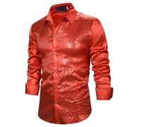 YOSUWOAI Camicia Disco da Uomo per Carnevale, Camicia con Paillettes per Festa a Tema, Camicia da Party Anni 70, Costume Hippie, Paillette Glitzer, Vestito Rave, Vestito Disco, Vestito aderente, O
