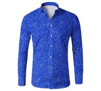 YOSUWOAI Camicia Uomo con Paillettes Anni 70, Manica Lunga con Stampa 3D, Camicia Scintillante per Disco, Party, Top da Club Notturno, Camicia Uomo Slim Fit, Camicia a Bottoni, Camicia Traspirante