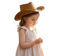 YOSUWOAI Cappello da cowboy, effetto pelle, per carnevale e feste occidentali, unisex, per bambini, con tesa larga, cappello da cowgirls, protezione solare