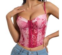 YOSUWOAI Corsetto shapewear da donna, in acciaio, con pizzo e lacci, per allenare il corpo, vintage, per il rinascimento, con lacci, per il petto, push up bralette, O rosso., L