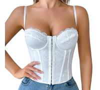 YOSUWOAI Corsetto shapewear da donna, in acciaio, con pizzo e lacci, per allenare il corpo, vintage, per il rinascimento, con lacci, per il petto, push up bralette, P bianco., S