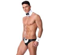 YOSUWOAI Costume da barista erotico da uomo, a basso rischio, costume da spogliarellista seducente da spogliarellista, 3 pezzi, biancheria intima sexy con slip, O nero., Taglia unica