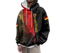 YOSUWOAI Felpa con cappuccio da uomo, a maniche lunghe, sportiva, vestibilità comoda, con bandiera della Germania, autunno, con tasche, P nero., XXL