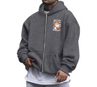 YOSUWOAI Felpa con cappuccio da uomo per Halloween, con chiusura lampo, con tasche, a maniche lunghe, Y2K, oversize, per autunno e inverno, O grigio., S