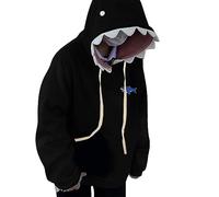 YOSUWOAI Felpa da donna con cappuccio, a maniche lunghe, stile kawaii, a forma di squalo, con cappuccio, per autunno e inverno, a maniche lunghe, per lo sport, O nero., 3XL