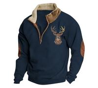 YOSUWOAI Felpa da uomo da caccia con stampa di cervo, con abbottonatura a 1/4, pullover a maniche lunghe vintage con colletto alla coreana, maglione invernale loose fit, maglione da lavoro in pile