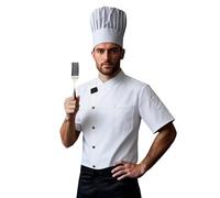 YOSUWOAI Giacca da cuoco uniforme, da uomo, a maniche corte, da cucina, per ristorante, hotel, cafe chef, costume traspirante, divisa da lavoro, maglietta estiva da cucina, da cucina, O bianco., 6XL