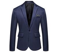 YOSUWOAI Giacca da uomo alla moda, semplice con un bottone, vestibilità stretta, vestibilità normale, tinta unita, da uomo, alla moda, sottile, per matrimoni, feste e lauree, O blu navy, XXXXXL