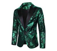 YOSUWOAI Giacca da uomo con anacardi, motivo floreale, elegante, alla moda, formale, slim fit, matrimonio, smoking risvolto, blazer, per matrimoni, feste, feste, O verde, XL