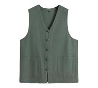 YOSUWOAI Gilet estivo sottile da uomo, in cotone e lino, con scollo a V, casual, senza maniche, comodo, morbido, tinta unita, tinta unita, Z03 Verde, XL