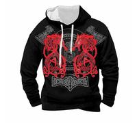 YOSUWOAI Harajuku Felpa con cappuccio da uomo con cappuccio medievale e mitologia nordica, a maniche lunghe, comoda vestibilità, P nero., 5XL
