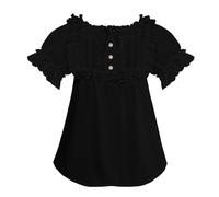 YOSUWOAI Lolita - Camicia da donna in stile vittoriano, vintage, a maniche lunghe, con volant, stile medievale, con bolle, con bottoni, per il tempo libero, O nero., S