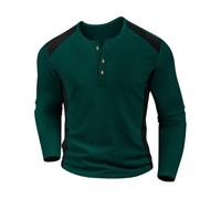 YOSUWOAI Maglietta a maniche lunghe da uomo, con colletto alto, motivo a nido d'ape, Henry, con bottone, leggera, per sport all'aria aperta, morbida, O verde, L