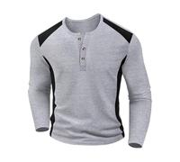 YOSUWOAI Maglietta a maniche lunghe da uomo, con colletto alto, motivo a nido d'ape, Henry, con bottone, leggera, per sport all'aria aperta, morbida, O grigio., L