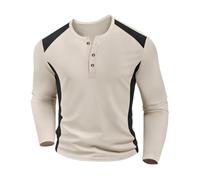 YOSUWOAI Maglietta a maniche lunghe da uomo, con colletto alto, motivo a nido d'ape, Henry, con bottone, leggera, per sport all'aria aperta, morbida, O kaki, L