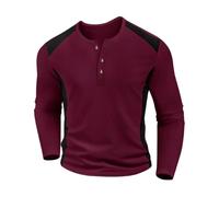 YOSUWOAI Maglietta a maniche lunghe da uomo, con colletto alto, motivo a nido d'ape, Henry, con bottone, leggera, per sport all'aria aperta, morbida, O rosso., L