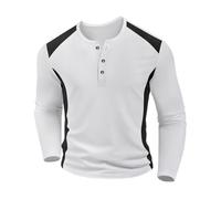 YOSUWOAI Maglietta a maniche lunghe da uomo, con colletto alto, motivo a nido d'ape, Henry, con bottone, leggera, per sport all'aria aperta, morbida, O bianco., L